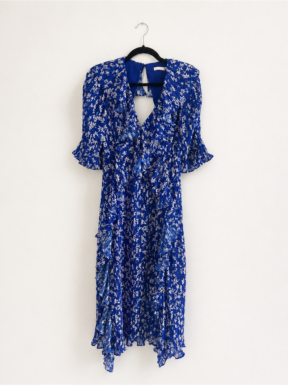 La Maison Talulah - Mediterranean Minx Blue Floral Ruffle-Trim Midi Dress